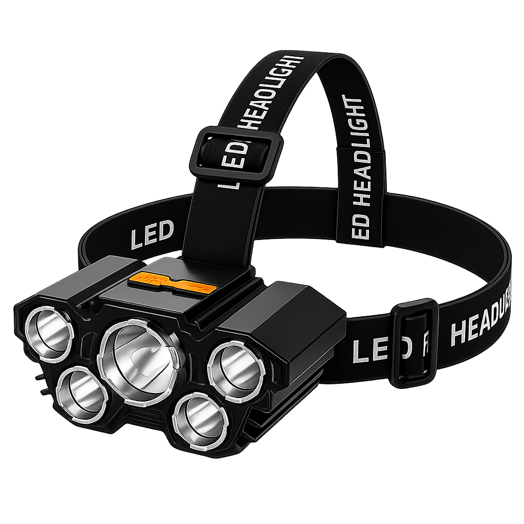 5LED Rechargeable Headlamp | USB Fast Charge, IP44