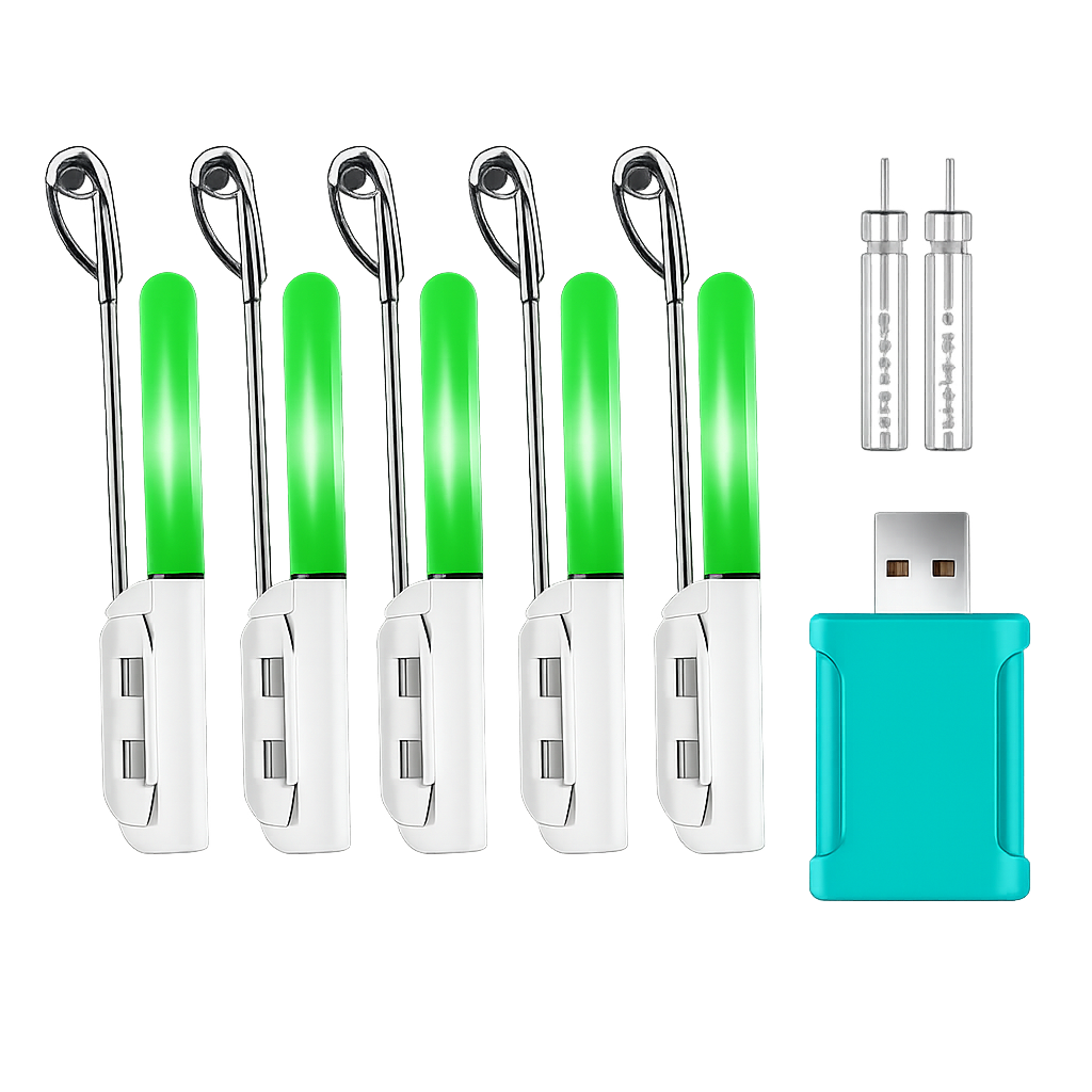 Rechargeable Rod Tip Lights 5pc | Batteries & Charger Included